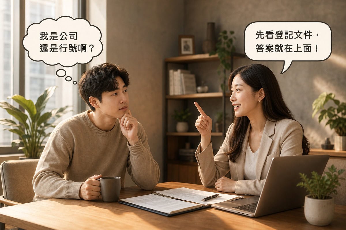 新創業者查看登記文件,思考自己是公司還是行號、是否需要開立發票