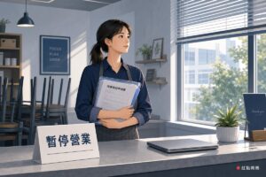 店主在暫停營業的店內整理文件準備辦理停業登記