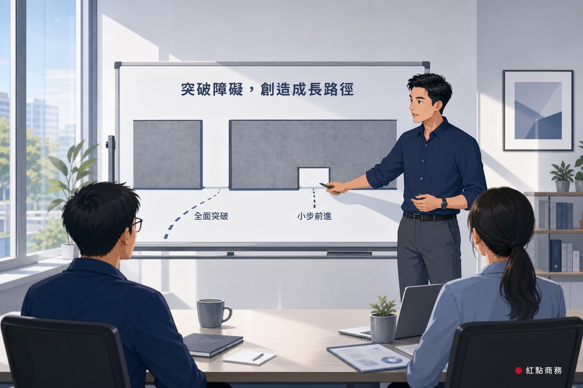 簡報板上一道屏障只留兩個通道,其中一個明顯較矮