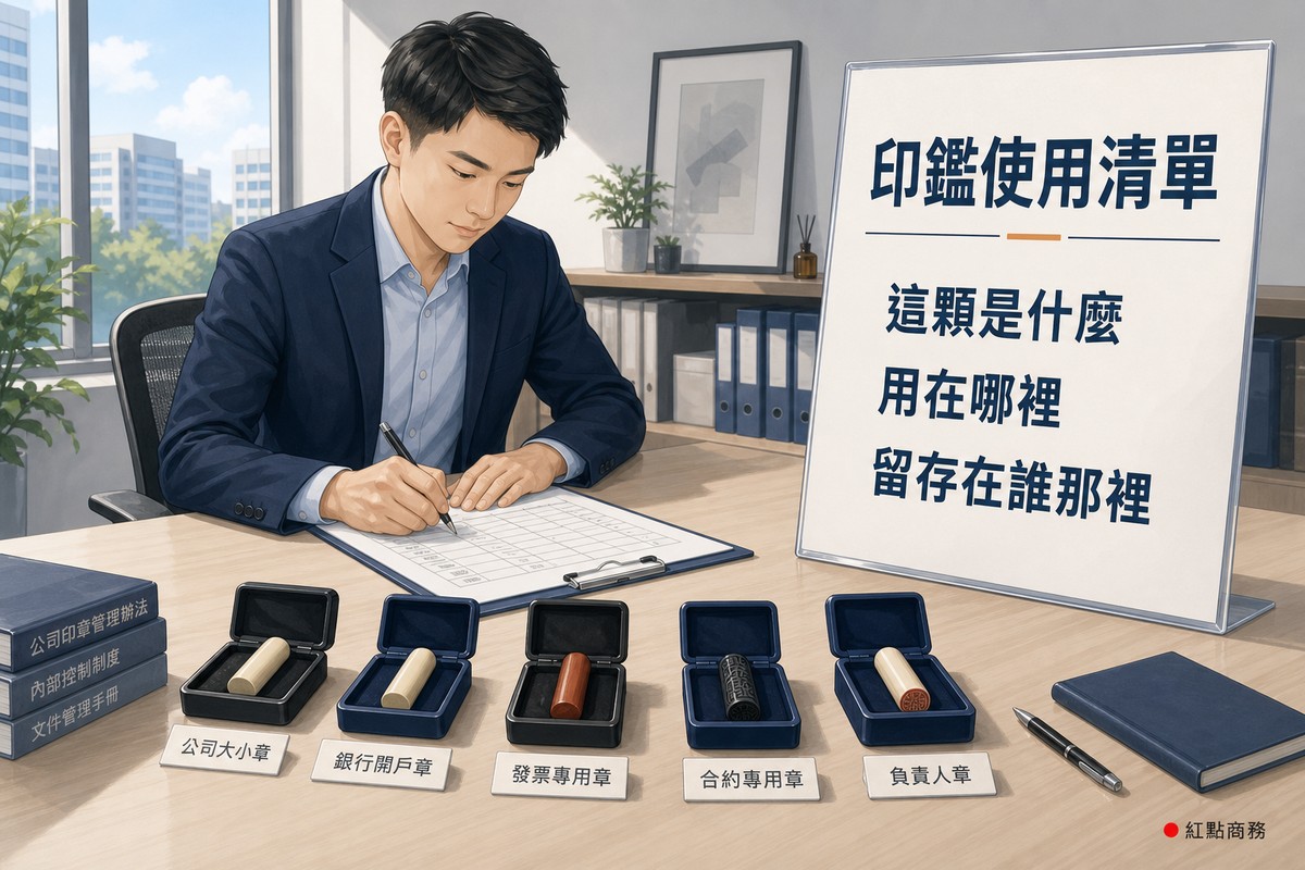 業主填寫印鑑使用清單並將標示好的印章盒排列整齊