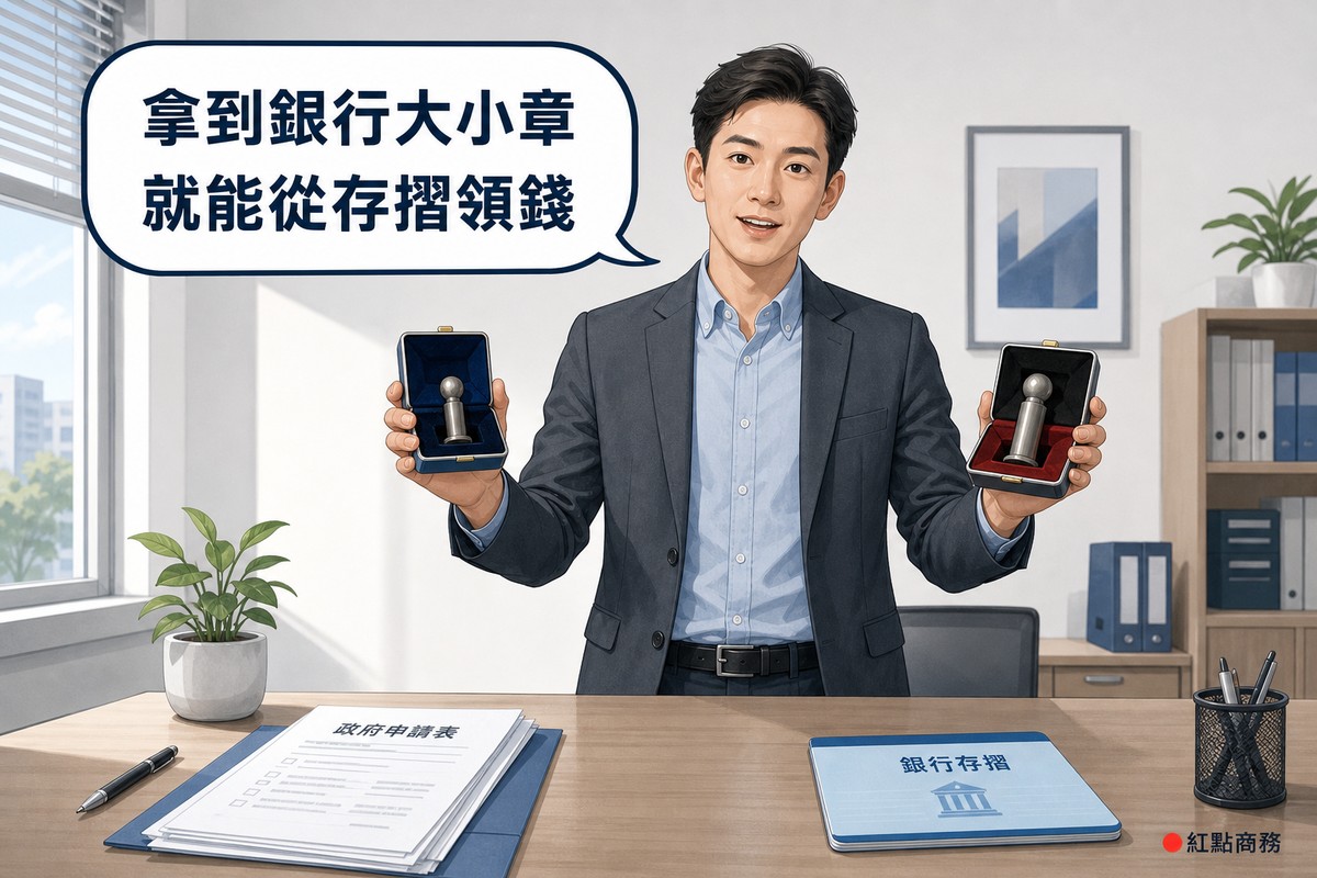 業主將登記用與銀行用兩組印章分開拿在兩手