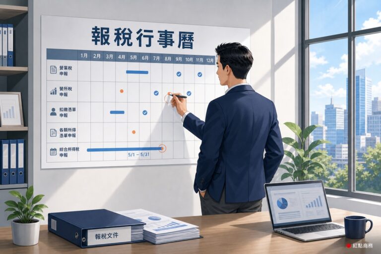 業主在年度行事曆上標記各項報稅時間點