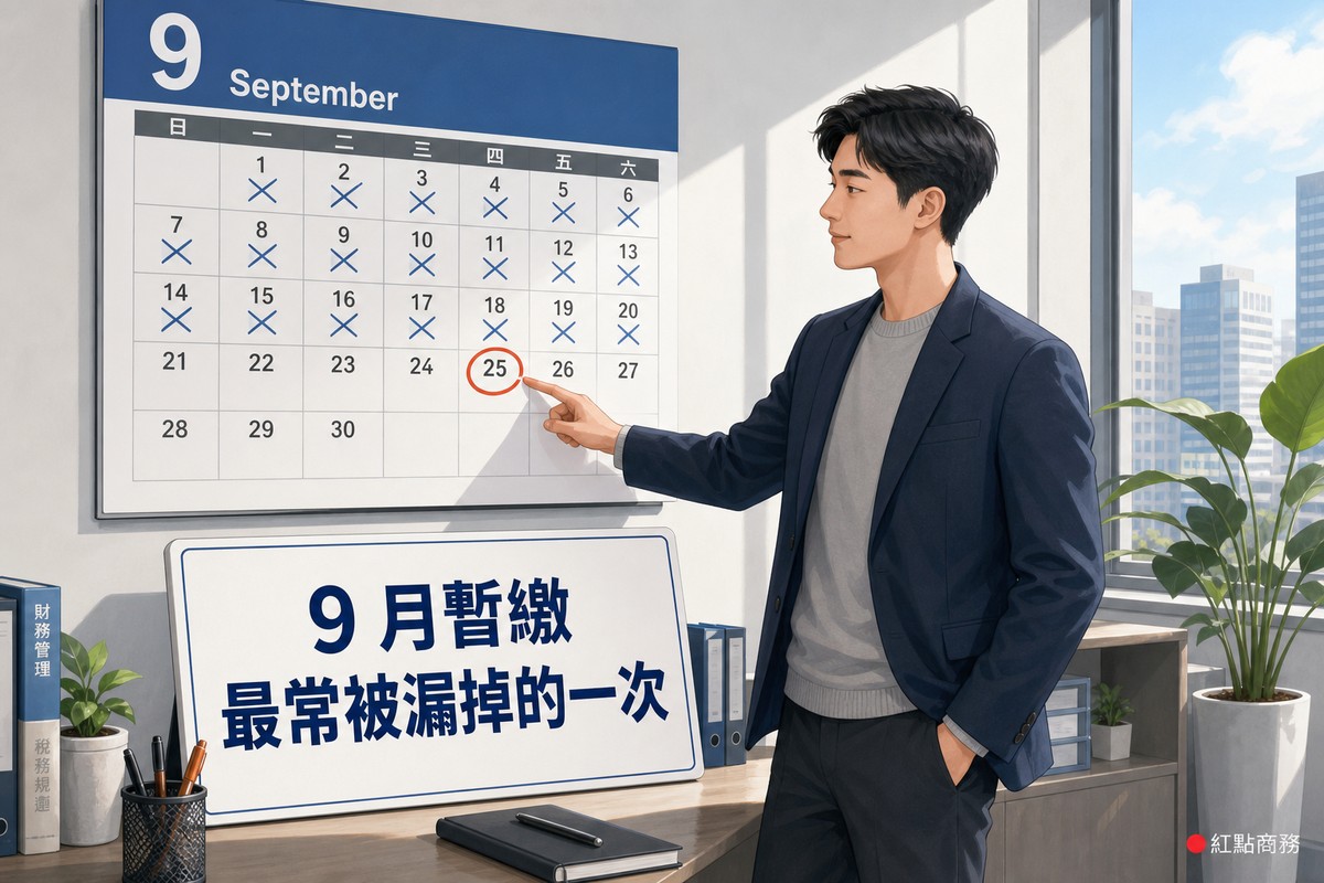 牆面月曆上九月的暫繳日期以不同顏色標示