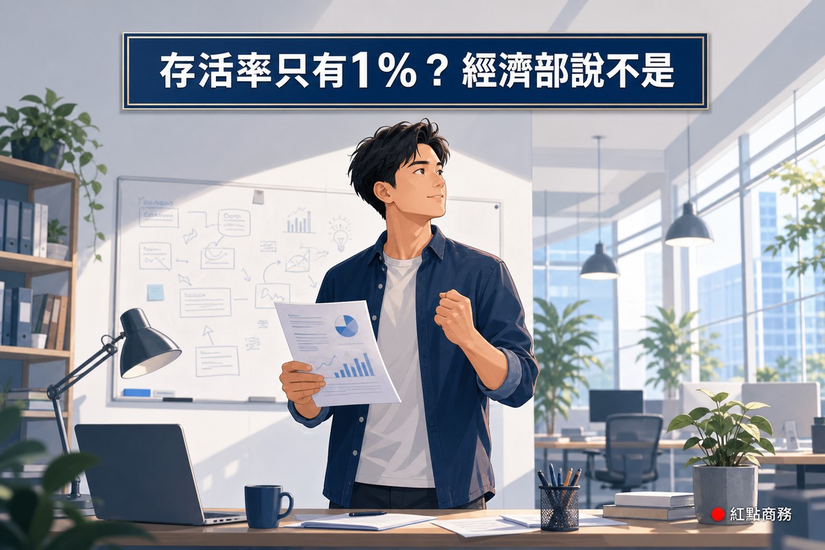 創業者拿著統計報告自信面對存活率迷思情境