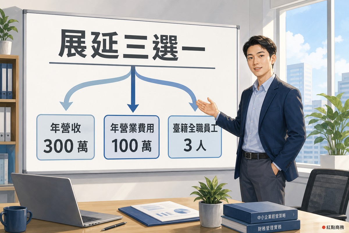 簡報板呈現展延三個條件的三條路徑