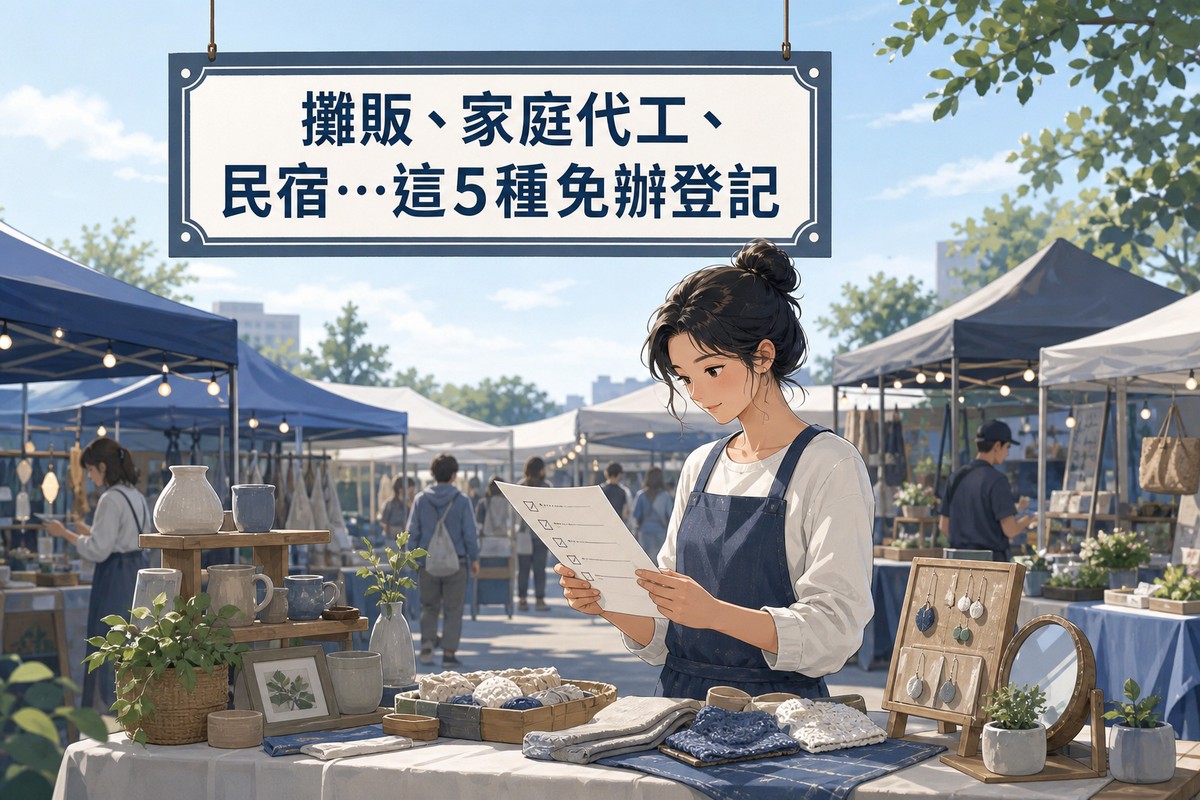 業主在市集攤位核對商業登記法免辦登記清單