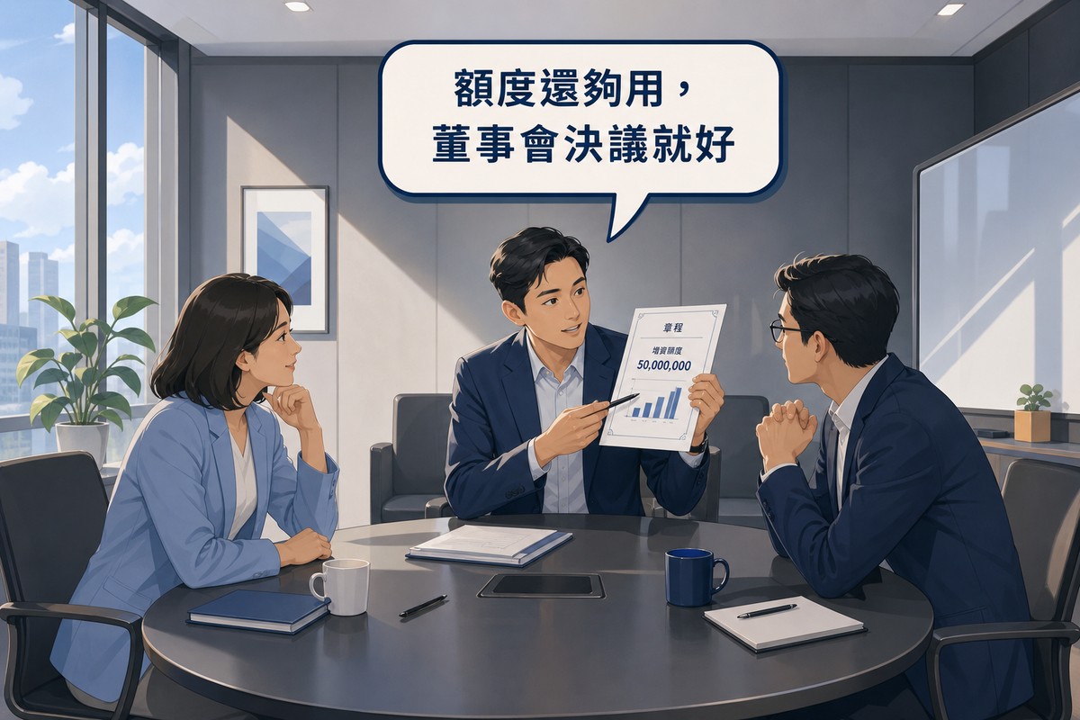 董事會決議增資情境,額度足夠不需股東會