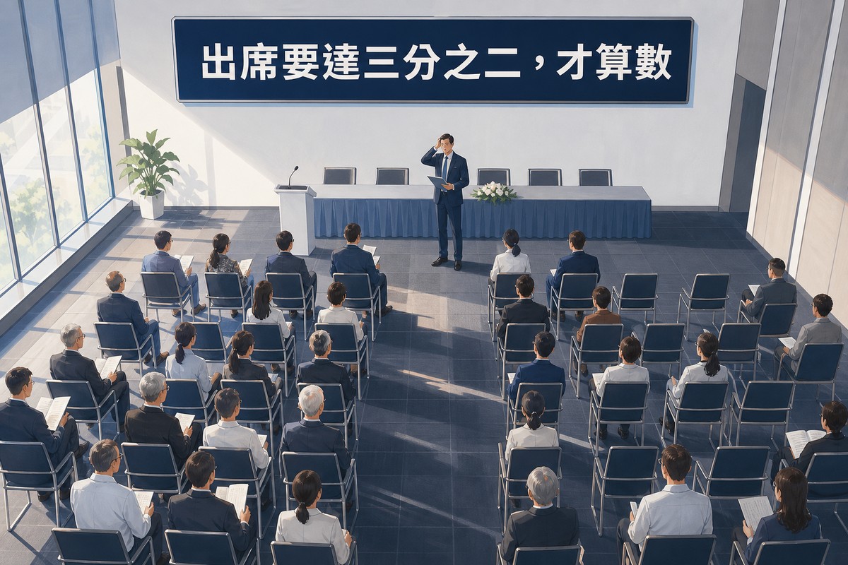 股東會出席人數清點,三分之二出席門檻情境