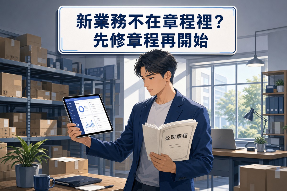 公司負責人比對新業務與章程營業項目情境
