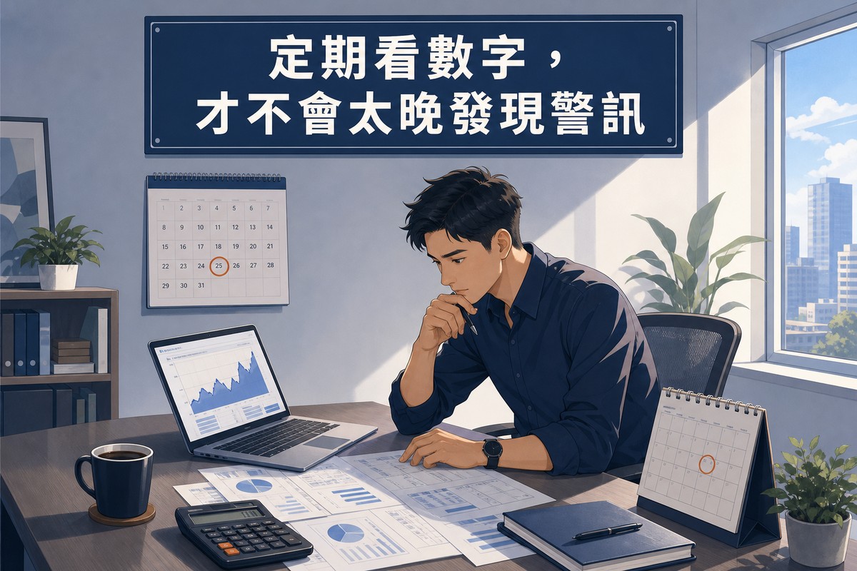 創業者定期檢視財務報表與現金流圖表情境