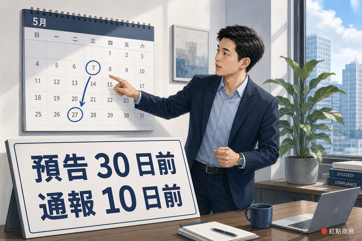 月曆上兩個相隔的日期分別標示預告與通報