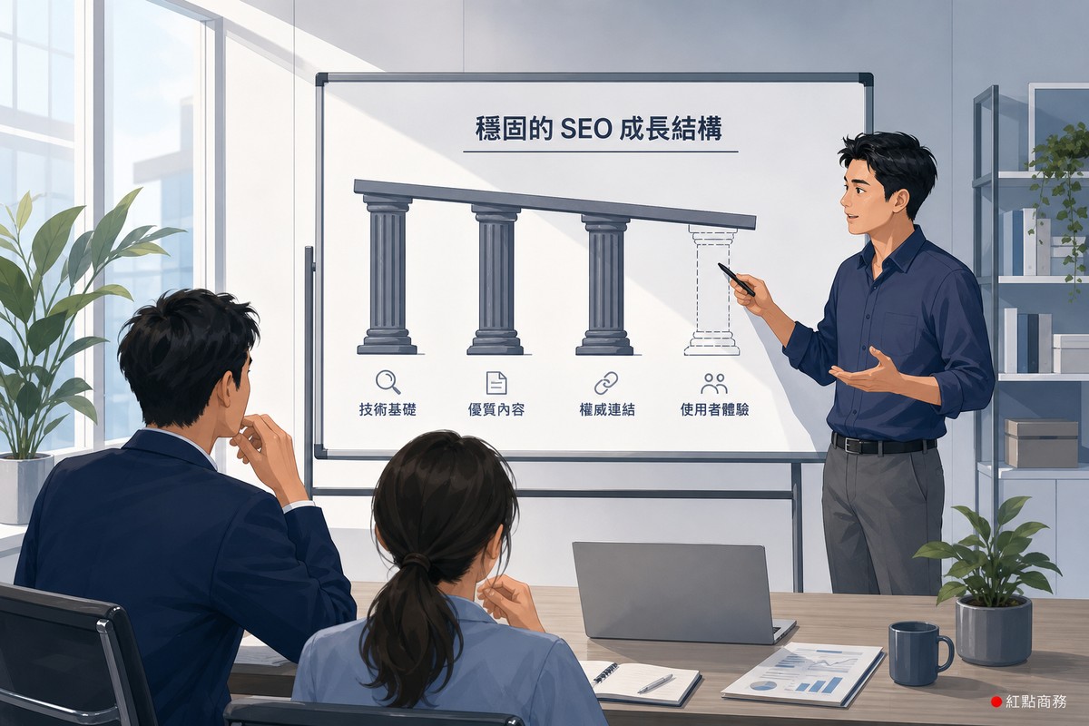 簡報板上四根支柱撐著橫樑，其中一根是空心的使橫樑傾斜