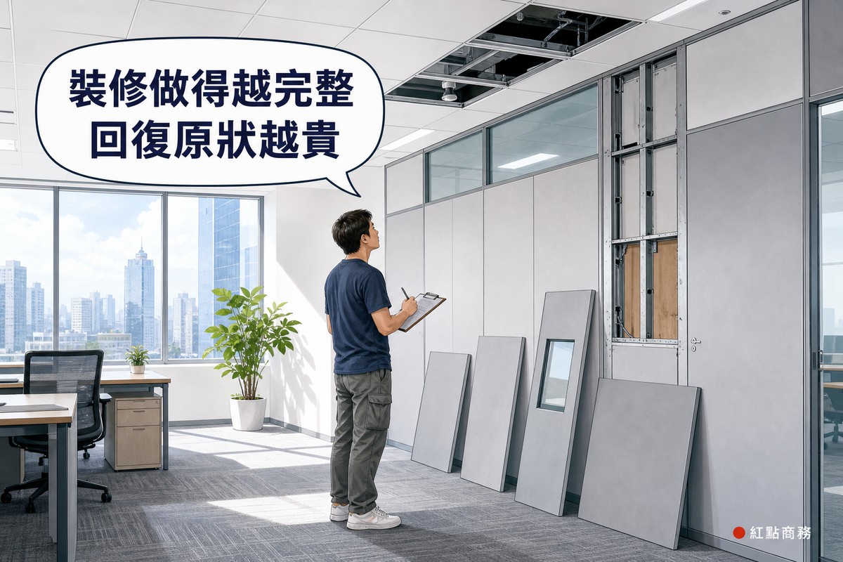工作者評估退租時需要拆除的隔間與天花板設施