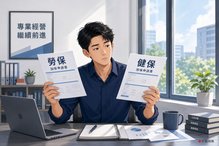 一人公司負責人手持勞保與健保兩份申請表比較
