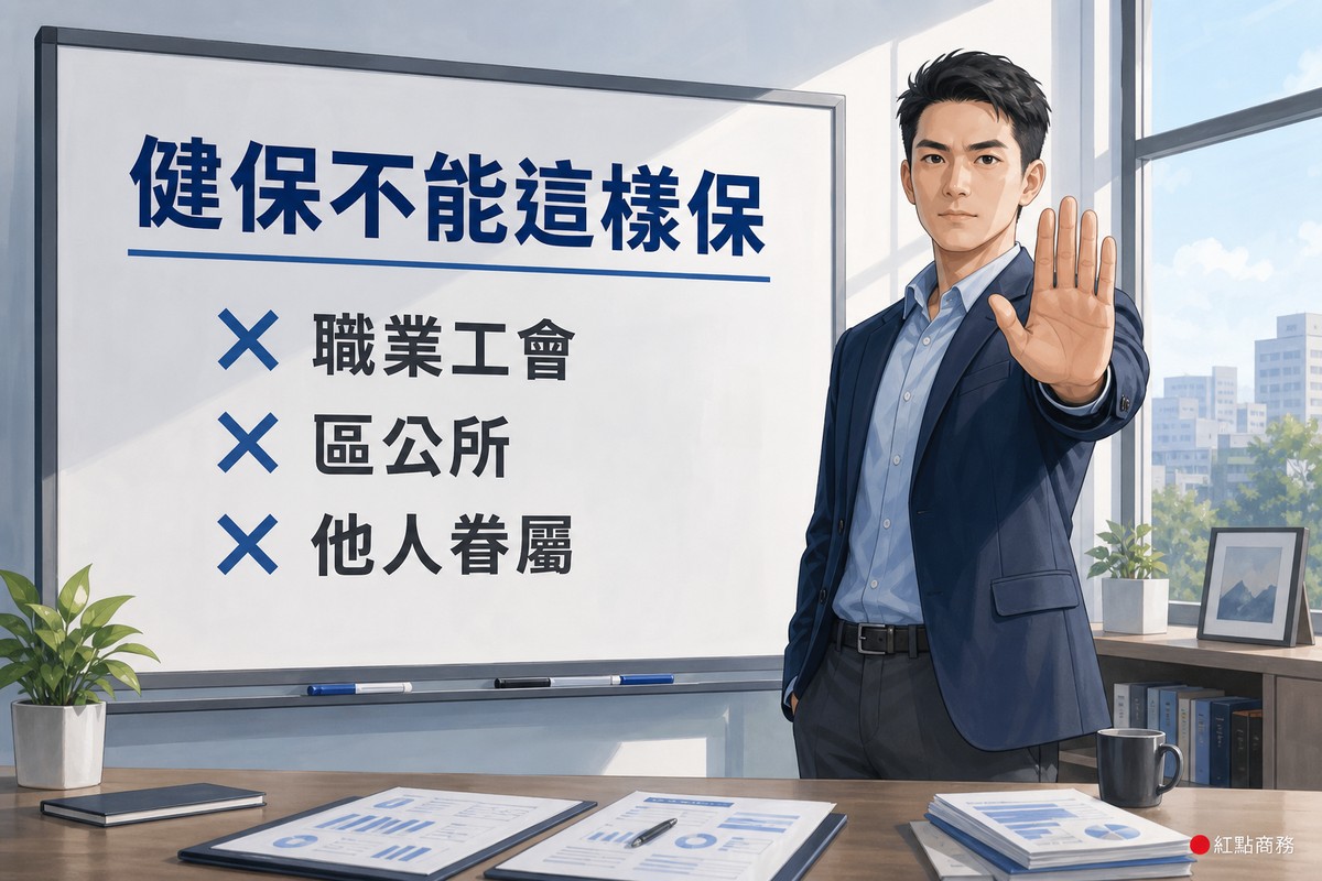 簡報板列出健保不可使用的三種投保方式