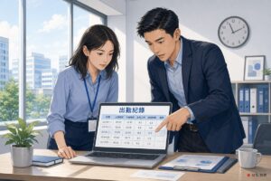 主管與員工一同檢視出勤紀錄確認加班時數