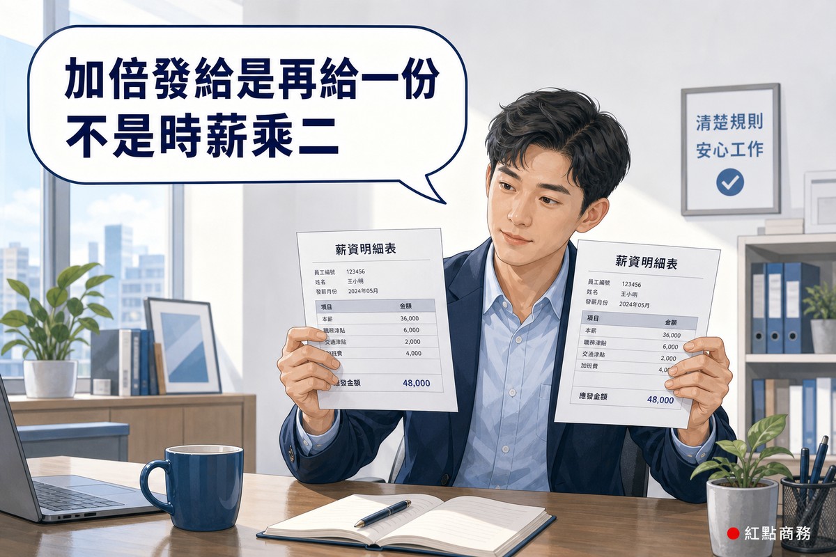 業主手持兩份相同的薪資明細說明加倍發給的意義