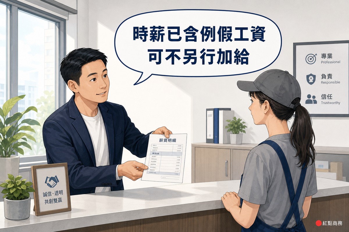 雇主向兼職人員說明時薪已包含例假工資