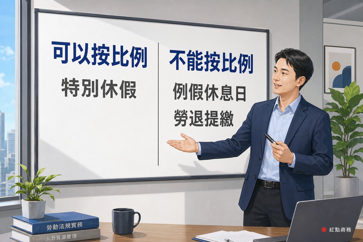 簡報板以兩欄區分哪些勞動條件可以按比例