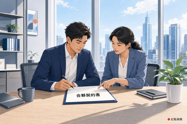 兩位合夥人在辦公室共同檢視合夥契約書