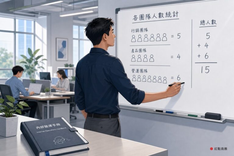 主管在白板前分組清點人數並加總
